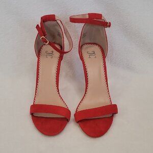 T G Red Ankle Strap Open Toe Heels Size 9
